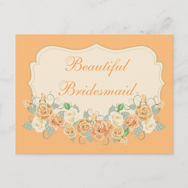 Cartão Postal Linda Bridesmaid Peach Floral (Frente)