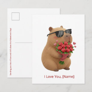 Cartão Postal Linda Capivara Rosa Eu Te Amo Nome Personalizado