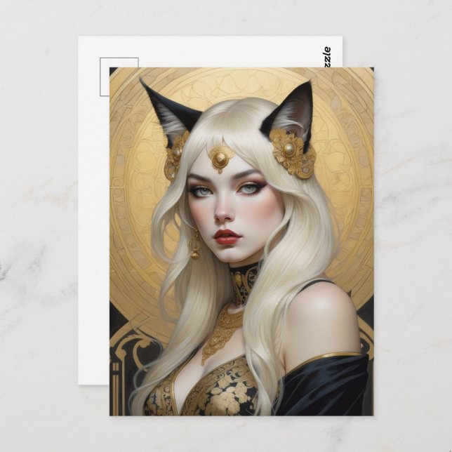 Cartão Postal Linda catgirl, Posto (Frente/Verso)