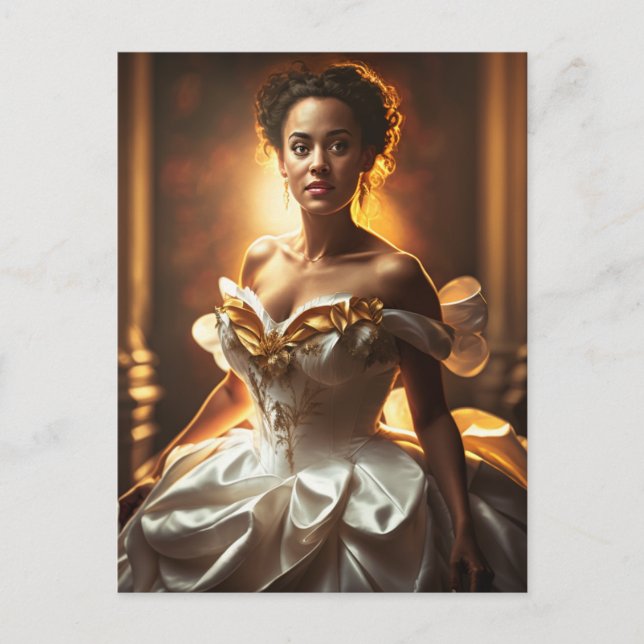 Cartão Postal Linda donzela em um vestido branco e de ouro (Frente)