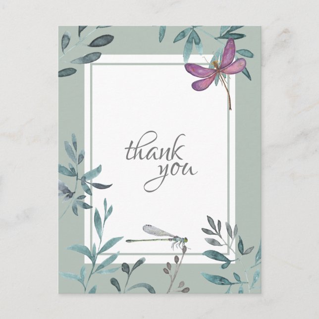 Cartão Postal Linda Dragonfly e Jardim Greenerescente Obrigado (Frente)