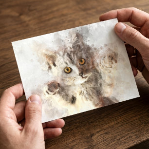 Cartão Postal Linda e bonita coloração aquosa do gatinho