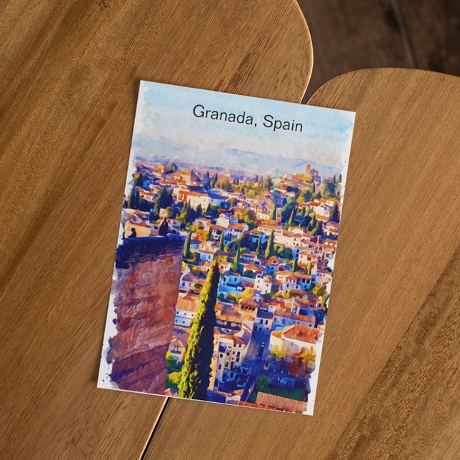 Cartão Postal Linda Espanha Granada Watercolor View (granada spain watercolor postcard)