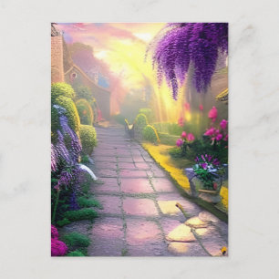 Cartão Postal Linda Fantasy Cottage Garden Path