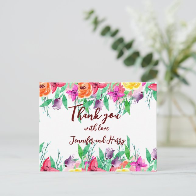 Cartão Postal Linda Flor Floral Brilhante Rosa Rosa Rosa Verde (Em pé/Frente)