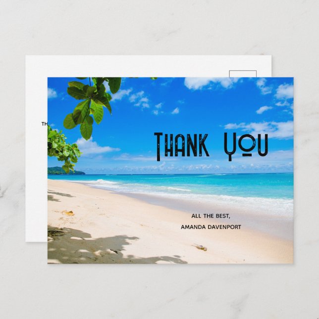 Cartão Postal Linda Foto Sunny Tropical Beach Obrigado (Frente/Verso)
