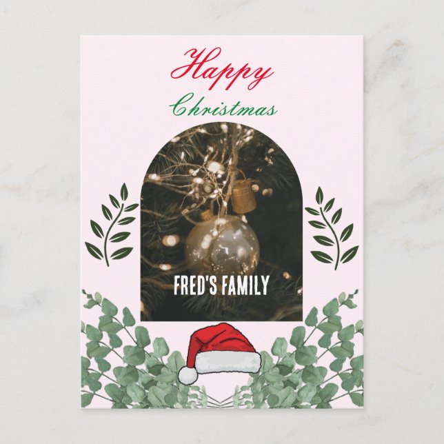 Cartão Postal Linda fotografia de Foliage Arch Feliz Natal Pink (Frente)
