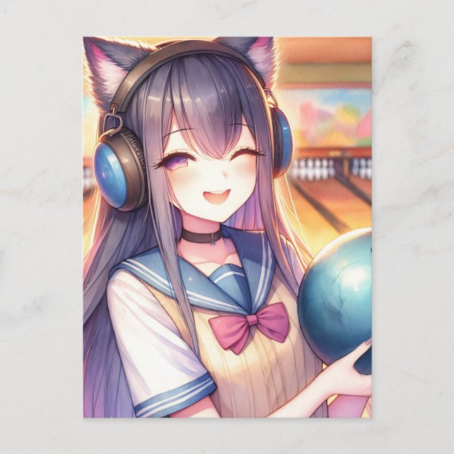 Cartão Postal Linda Garota Anime em Festa de Aniversário de Boli (Frente)