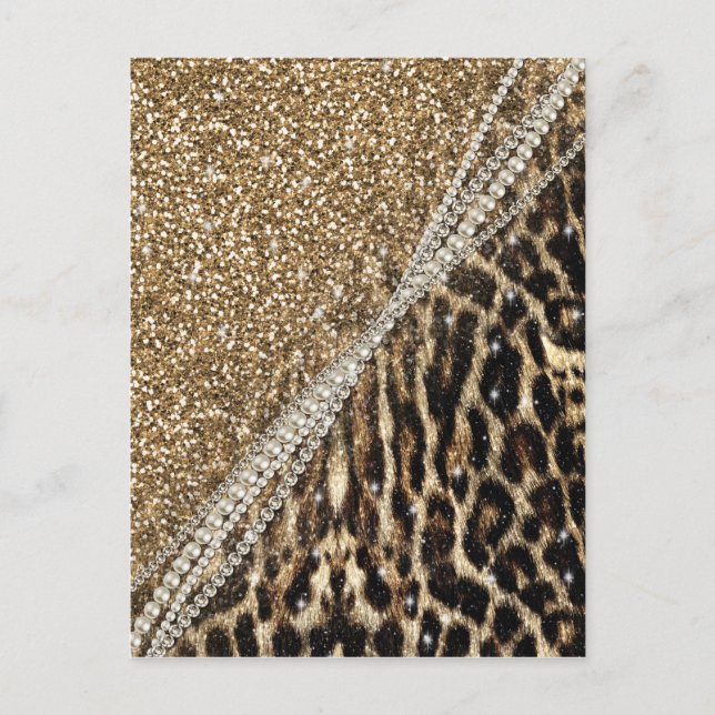 Cartão Postal Linda garota chic Leopard Imprime Dourada brilho (Frente)