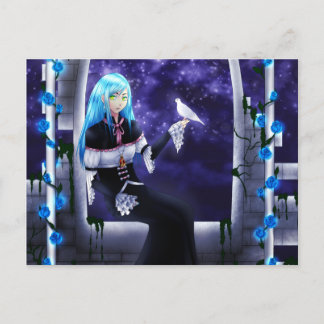 Cartão Postal Linda garota misteriosa de anime com pomba