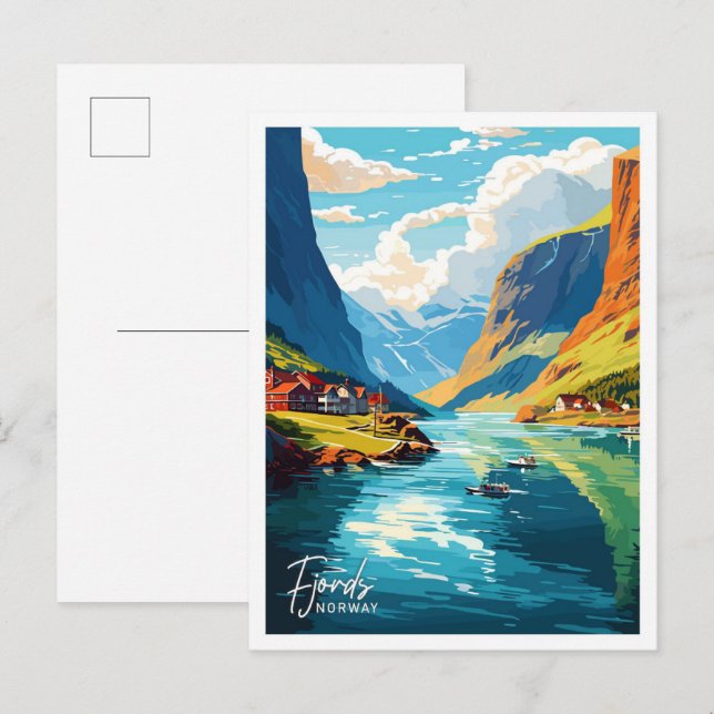 Cartão Postal Linda ilustração de Viagem de Arte da Noruega em F (Frente/Verso)