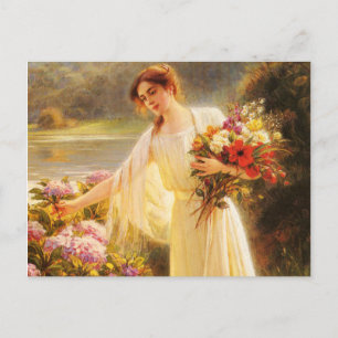 Cartão Postal Linda, jovem senhora, flores, por Albert Lynch, Be