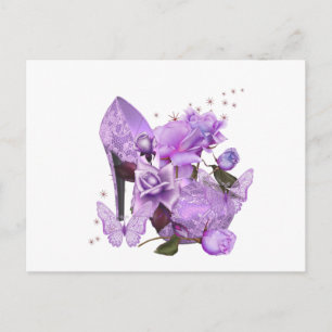 Cartão Postal Linda Lavanda Roxa Floral Salto Alto