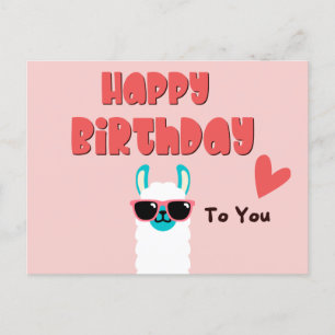 Cartão Postal Linda lhama rosa de óculos de aniversário