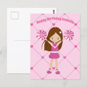 Cartão Postal Linda líder de torcida personalizada rosa aniversa