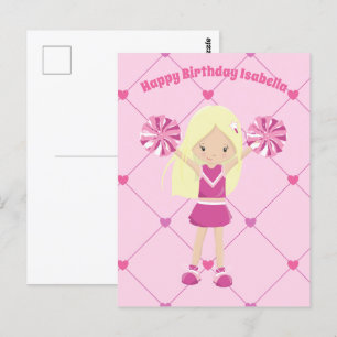 Cartão Postal Linda Loira Cheerleader Aniversário Rosa Meninas P