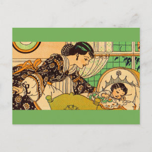 Cartão Postal linda mãe e bebê dos anos 1920