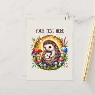 Cartão Postal Linda mamãe bebê ouriço adicionar texto 