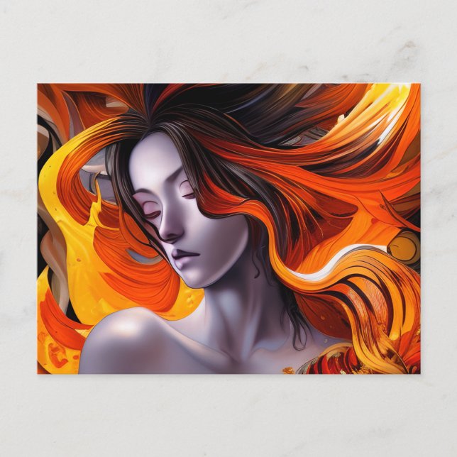 Cartão Postal Linda Manga Anime Mulher de Cabelo Longo (Frente)