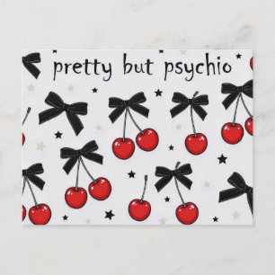 Cartão Postal Linda Mas Psicótica Laço de Cereja Coquette
