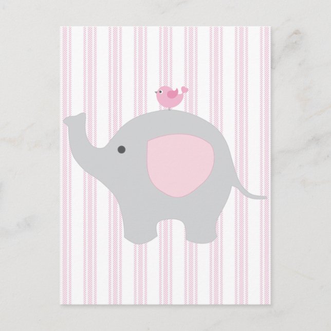 Cartão Postal Linda Menina, Elefante Rosa (Frente)