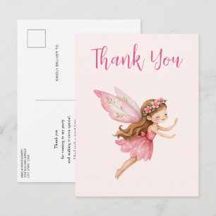Cartão Postal Linda Menina Fada de Vestido Rosa Obrigada