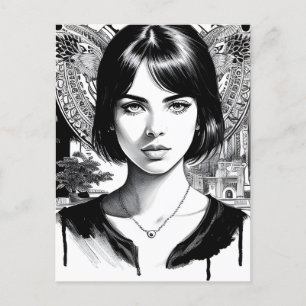 Cartão Postal Linda mulher a preto e branco