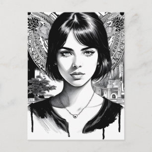 Cartão Postal Linda mulher a preto e branco