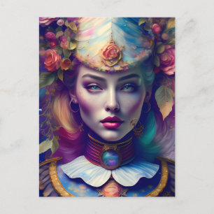 Cartão Postal Linda mulher com chapéu floral