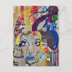 Cartão Postal Linda mulher com grafite lábios azul