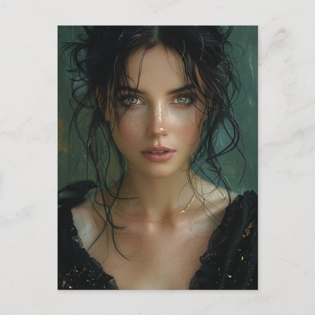 Cartão Postal Linda Mulher de Preto (Frente)