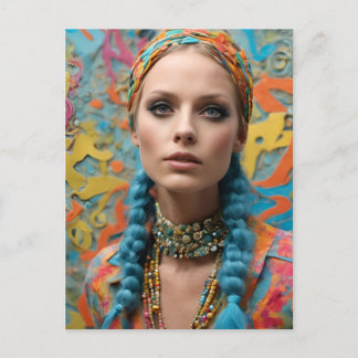 Cartão Postal Linda Mulher Hippie