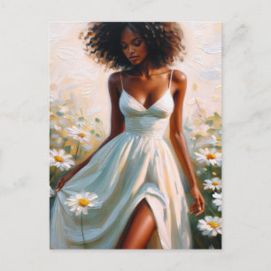 Cartão Postal Linda Mulher Negra Em Daisy Field
