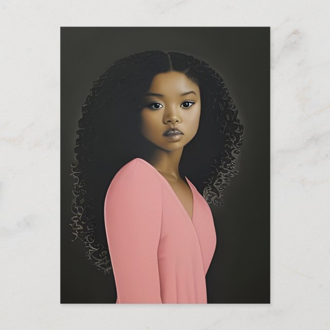 Cartão Postal Linda mulher vestida de rosa (Frente)