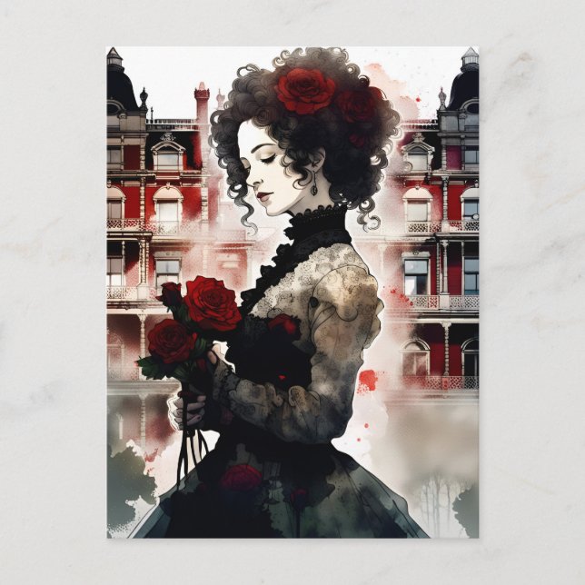 Cartão Postal Linda mulher vitoriana (Frente)