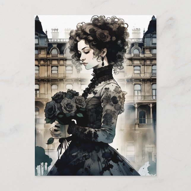 Cartão Postal Linda mulher vitoriana (Frente)