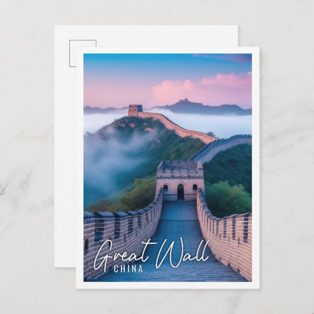Cartão Postal Linda Muralha do Excelente da China, manhã nebulos (Frente/Verso)