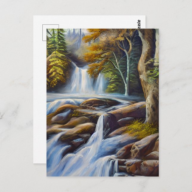 Cartão Postal Linda Natureza, Fluxos de Água, Pintura De Óleo (Frente/Verso)