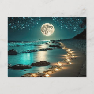 Cartão Postal Linda Noite Estrelada de Lua Cheia