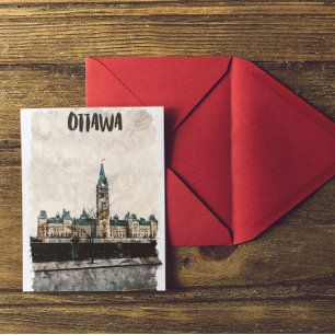 Cartão Postal Linda Ottawa Canada Viagens vintage Watercolor