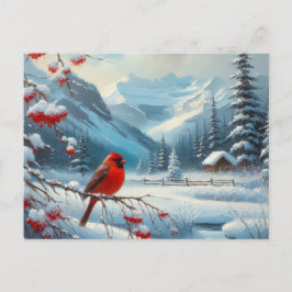 Cartão Postal Linda paisagem de Pássaro e Inverno 17