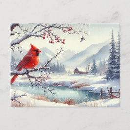 Cartão Postal Linda Pássaro e Paisagem de Inverno 11