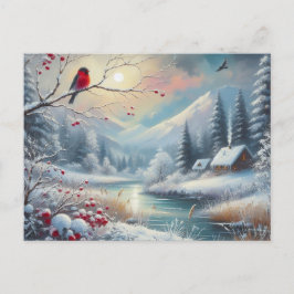 Cartão Postal Linda Pássaro e Paisagem de Inverno 12