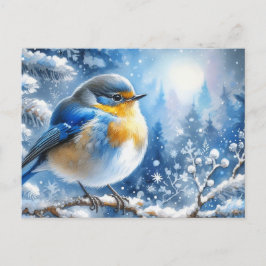 Cartão Postal Linda Pássaro e Paisagem de Inverno 16