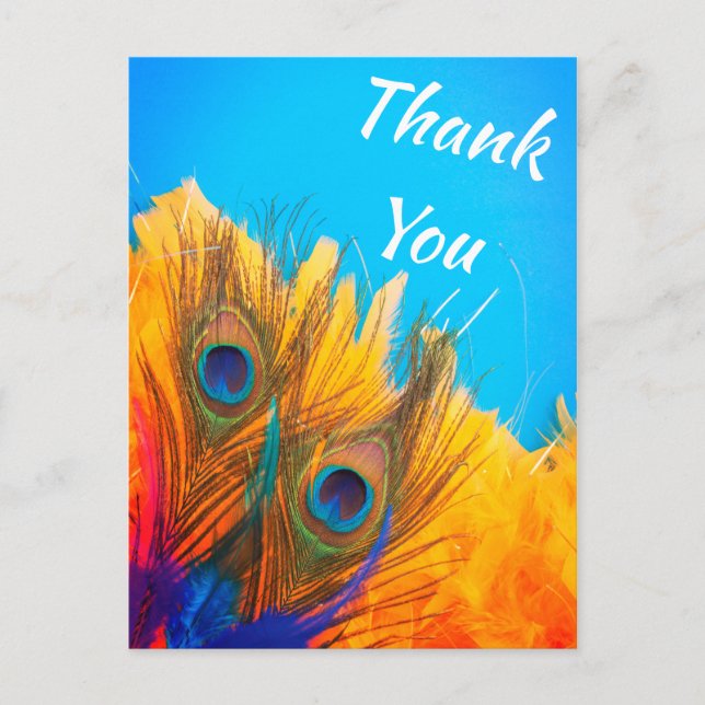 Cartão Postal Linda Pena de Pavão Azul Água Elegante (Frente)