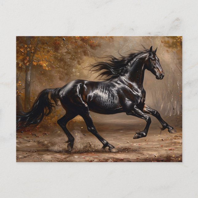 Cartão Postal Linda pintura a óleo de cavalo preto (Frente)