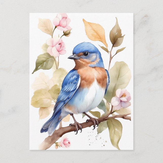 Cartão Postal Linda pintura de aquarela Bluebird (Frente)