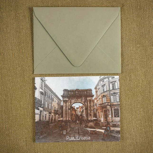 Cartão Postal Linda pintura na cidade de Pula Croácia (pula croatia istria city postcard)