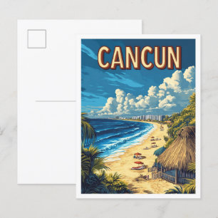 Cartão Postal Linda praia de Cancun, Viagem da ilustração do Méx