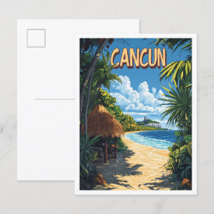 Cartão Postal Linda praia de Cancun, Viagem da ilustração do Méx